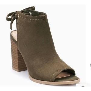 LC Lauren Conrad Boots Womens 8M Ankle Booties Peep Toe Block Heels Olive Green